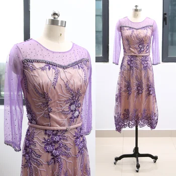 

MACloth Lavender Sheath Scoop Neck Tea-Length Midi Beading Tulle Prom Dresses Dress M 264720 Clearance