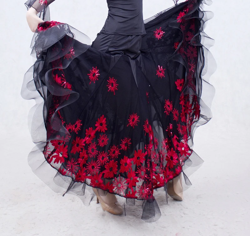 NEW! ice silk ballroom dance skirt women flowers embroidery long skirts