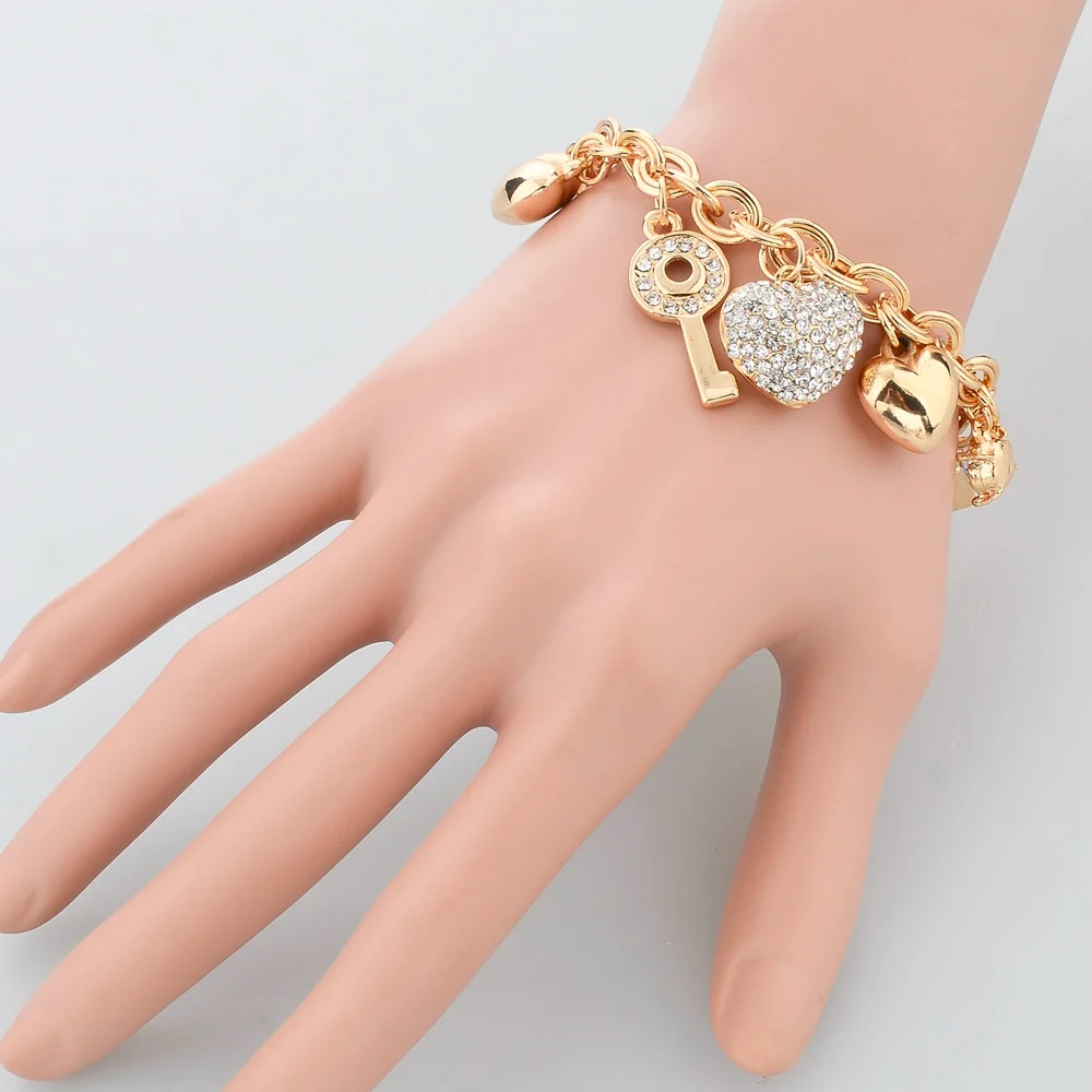 Toucheart Imitation Heart Key Charms Bracelets Bangles For Women Toucheart Imitation Heart Key Charms Bracelets Bangles For Women Jewelry Making Gold Crystal Wedding Bracelet Femme Sbr140221 In Chain Link