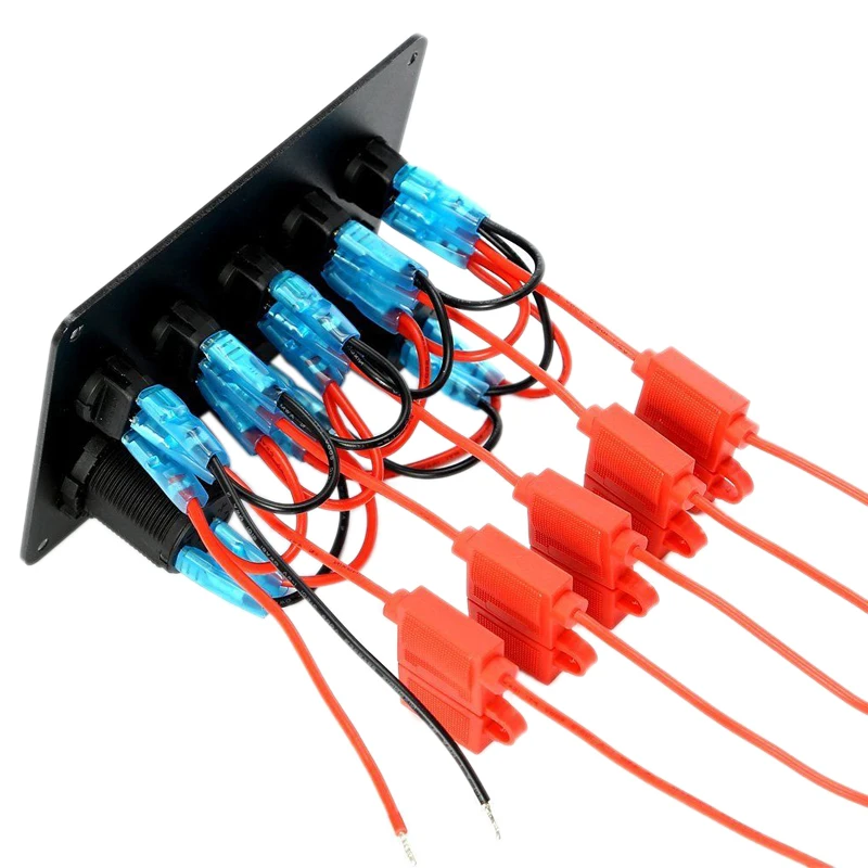  Caja de fusibles en línea 5 Gang azul LED interruptor basculante Panel voltímetro enchufe cargador 
