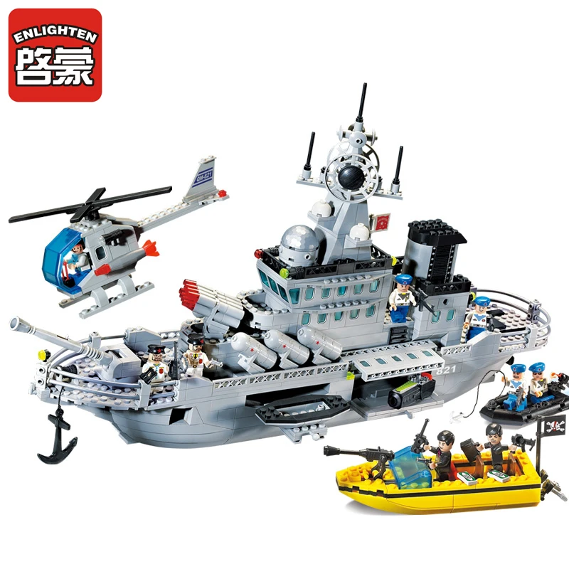 

843Pcs Enlighten Military Series Blocks Missile Cruiser Building Blocks 3D Construction Bricks DIY Toys for Children