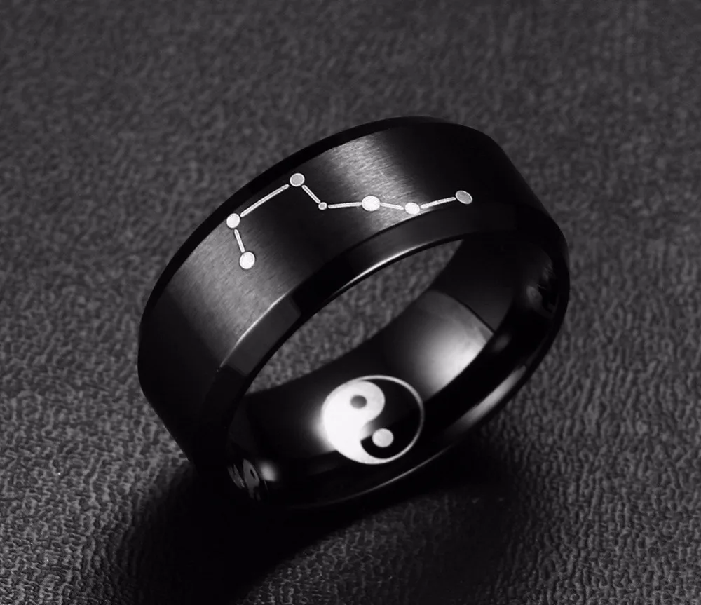 Modyle Black 316L Stainless Steel Big Dipper Rings for Man Fashion Taoism Tai Chi Yin Yang Jewelry Gift