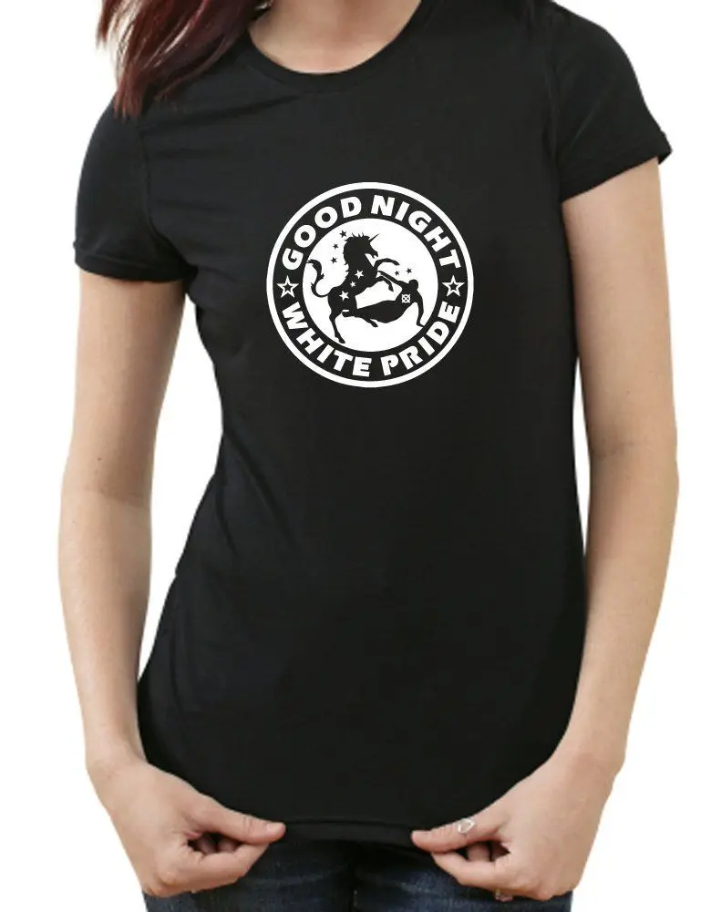 

Einhorn Unicorn Good Night White Pride Damen Fun T Shirt gegen nazis faschisten Novelty Cool Tops Short Sleeve free shipping