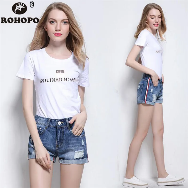 

Shorts jeans with side stripes Women Summer 2019 Ripped Jeans Women Boyfriend Chic Straight Shorts women stretch jeans Brand