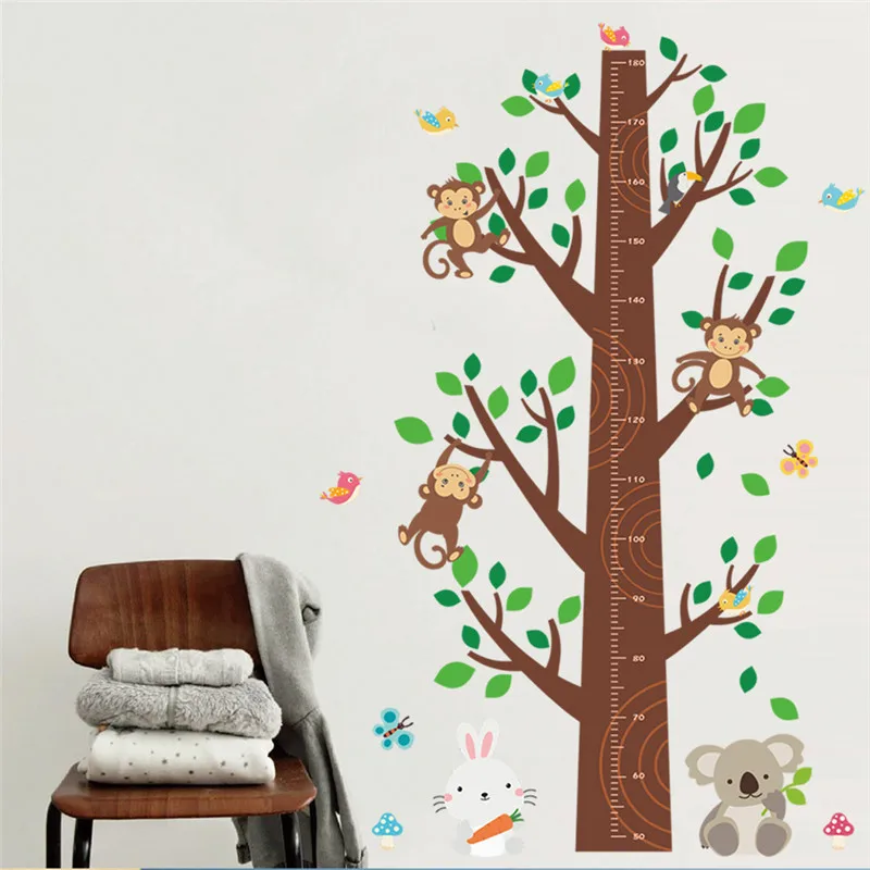 

Animals Monkey Koala Rabbit Tree Height Measure Wall Sticker Kids Children Bedroom Wall Decal Art Home Decor 3d Poster Mural