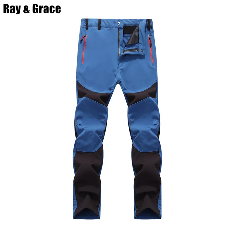 RAY GRACE invierno gruesa pantalones de senderismo al aire libre de los hombres Trekking, escalada de montaña deportes pantalones de cáscara suave de lana térmica Pantlon