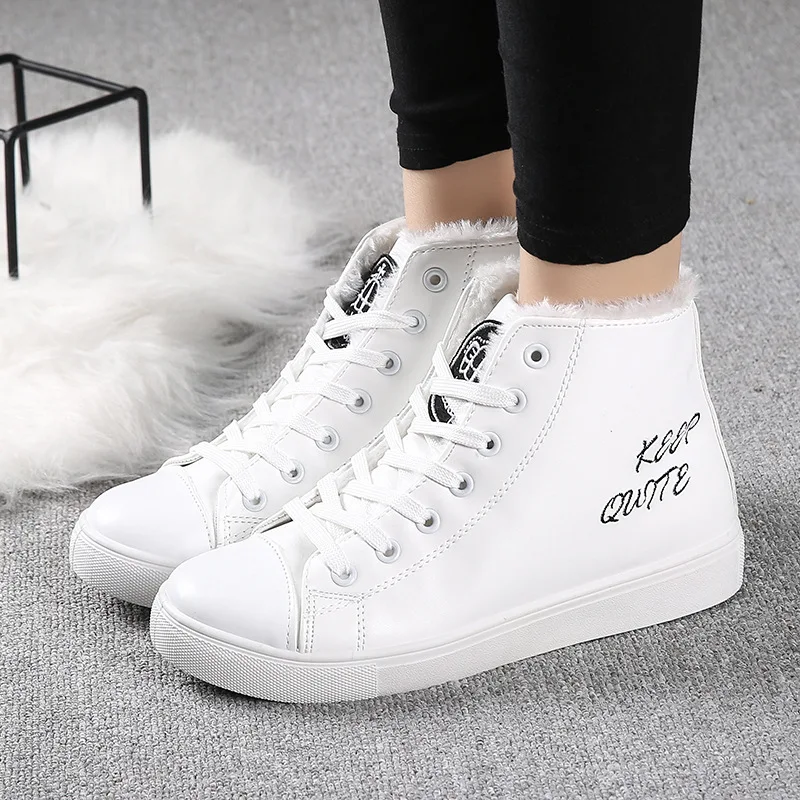 White Pu Leather Winter Women Ankle Boots Fashion Ladies