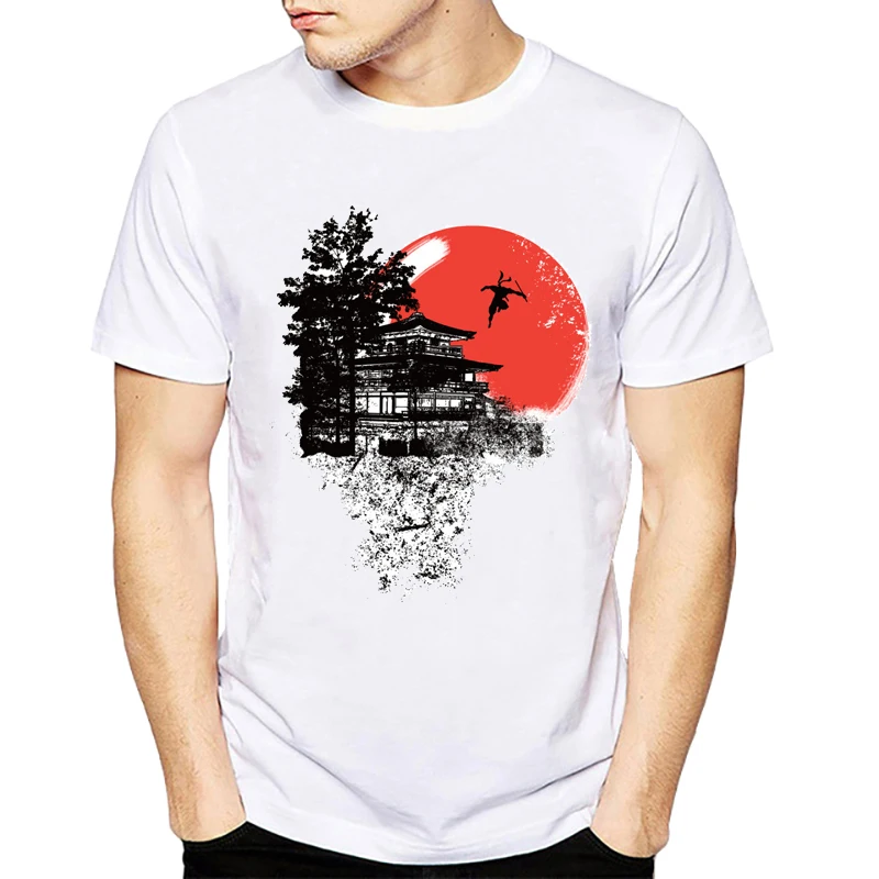 

New style summer man t-shirt Japanese Temple jump and fly Japan Armored Samurai Printed men t shirt tops