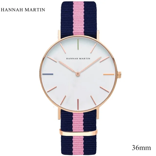Дизайн HANNAH Martin женские часы для женщин мужские лучшие брендовые роскошные розовые модные повседневные кварцевые кожаные часы с нейлоновым ремешком - Цвет: Многоцветный