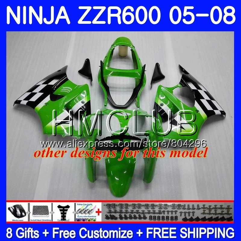 Кузов для KAWASAKI NINJA 600CC ZZR600 05 06 07 08 зеленый 34HM. 24 ZX600CC ZZR-600 ZZR 600 2005 2006 2007 2008 Обтекатели