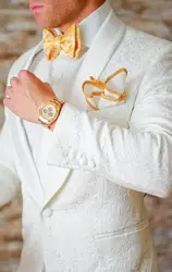 Модная одна кнопка белый Пейсли смокинг для жениха лацканы с отворотом для шафера мужские спортивные Пиджаки Костюмы (куртка + брюки +