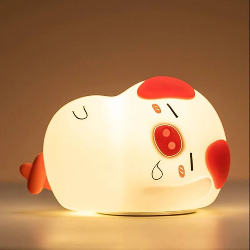 

1pc Silicone Night Light Piggy Shaped USB Charging Pat Light Home Ornaments AI88