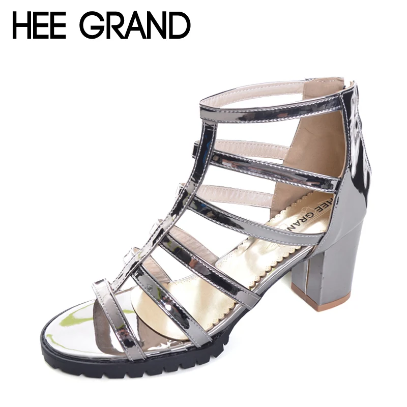 

HEE GRAND Silver Gladiator Sandals Summer High Heels Platform Shoes Woman Slip On Pumps Casual Women Shoes Size 35-43 XWZ3370
