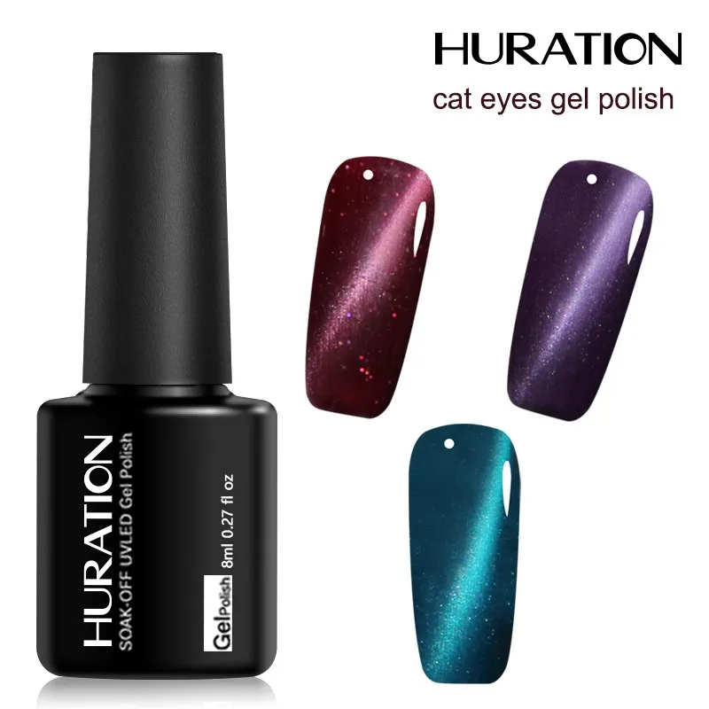 Huration 3D Cat Eye 8ML Colour Magnet Varnish Gel Nail Polish Soak UV LED Cat's 24 Colorful Long Lasting Lacquers Art | Красота и