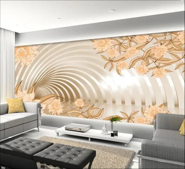 Wallpaper Kustom Mural Non Woven Stiker Dinding Bunga Elegan Wallpaper Kustom Mural Non Woven Stiker Dinding Bunga Elegan Dalam Ruang Tamu