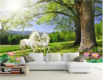 

3d wallpaper custom mural non-woven 3d room wallpaper Romantic a pair of unicorns TV setting wall photo 3d wall murals wallpaper
