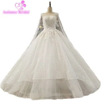 

Luxury Wedding Dress Full Beading Lace Bridal Gowns With Long Train Sequin Beads Pearls Vestido de Novia Capes Wedding Dresses
