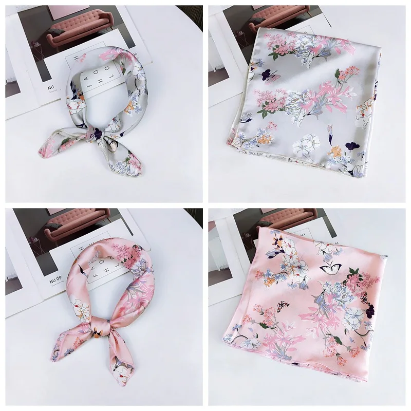 fashion Square Scarf Hair Tie Band Party Women Elegant Small Vintage Skinny Retro Head Neck Silk Satin Scarf, square scarves