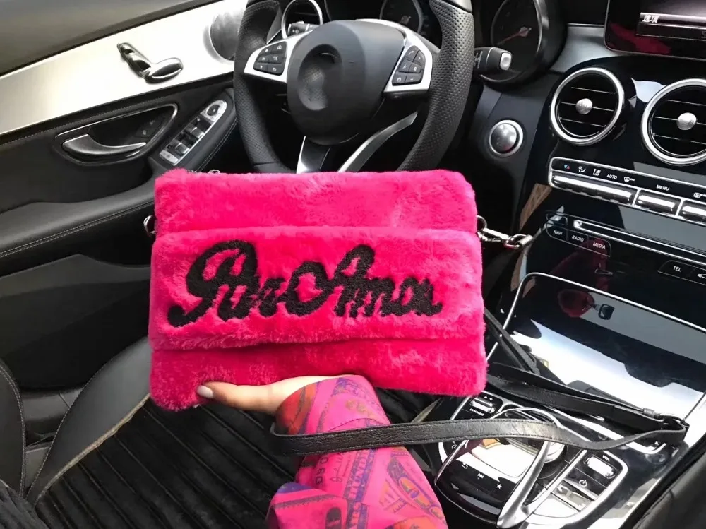 

2018 women's clutch envelope bag female Handbag purse bags Bolsas Bolsos Sac Femme Winter Faux Fur Rabbit Hair Clutch Bag Mink G