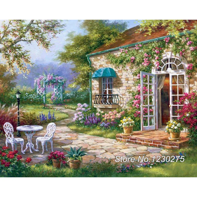 

Diy Diamond Painting Cross Stitch garden house 5D Diamond Mosaic Set Unfinished Full Diamond Embroidery natural Landscape SD608