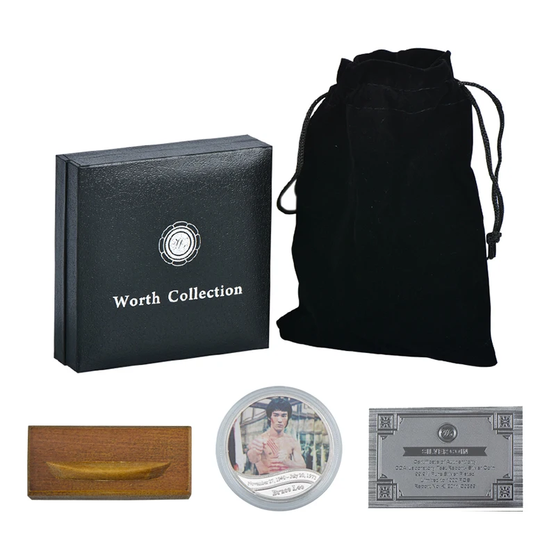 

WR Original Chinese Coin Bruce Lee Silver Coin with Quality Black Box Commemorative Collecting Coins for Souvenir Gift