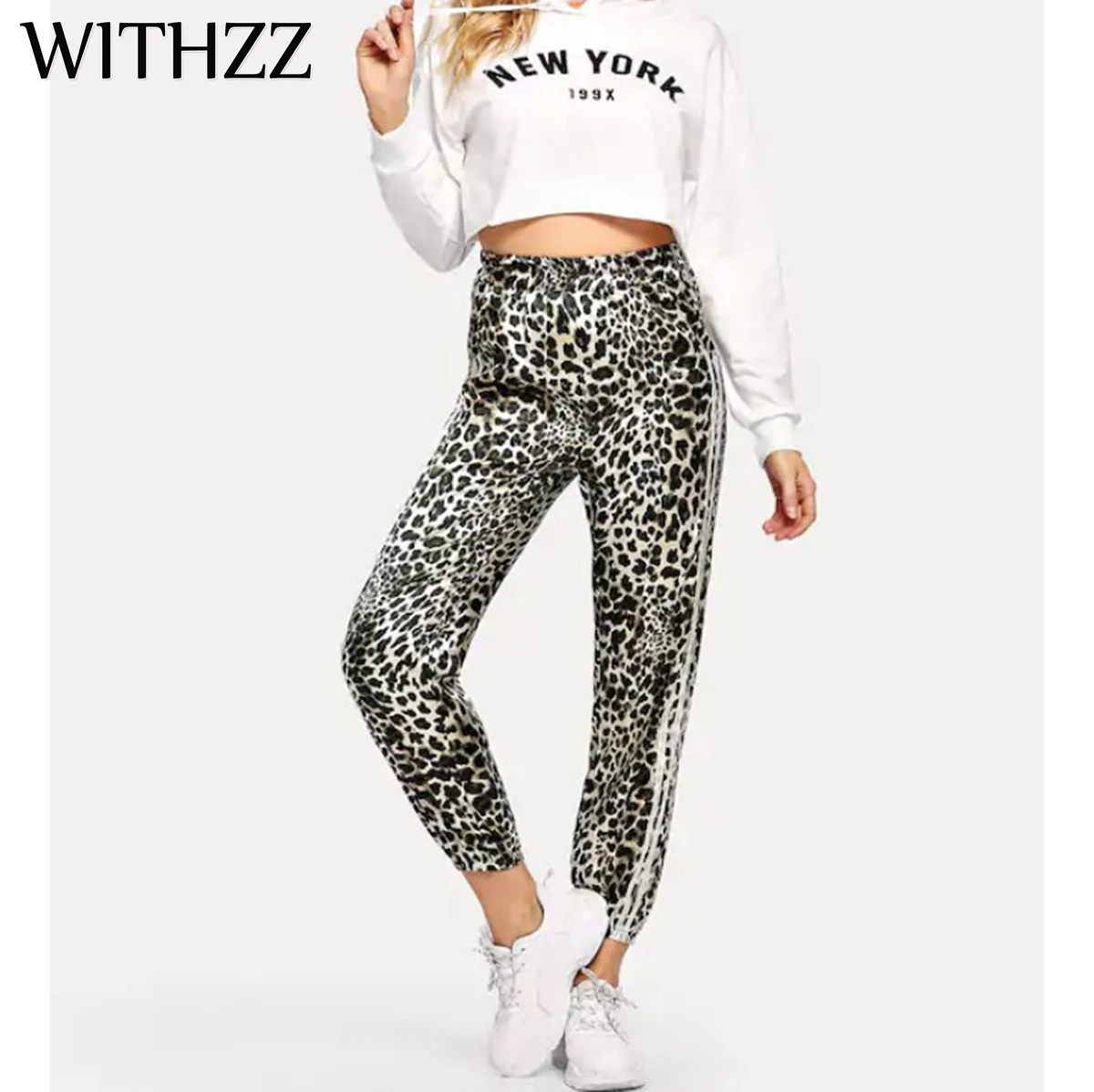 

WITHZZ New Arrival Fashion Leopard Print Webbing Under The Feet Tight Buckle Casual Pants 2019 Sexy Pencil Pants Active Wear