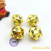 Set of 4 Deluxe Golden Solid Metal 20 Sides Dice D20 Gold Metallic Polyhedral Dice 1