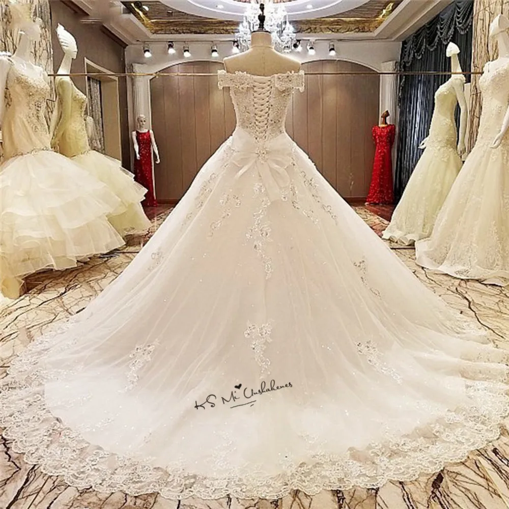 Robe de Mariage мигающая Роскошная свадебная одежда принцесса кружева свадебное платье с блестками бальное платье с открытыми плечами невесты платье кристаллы
