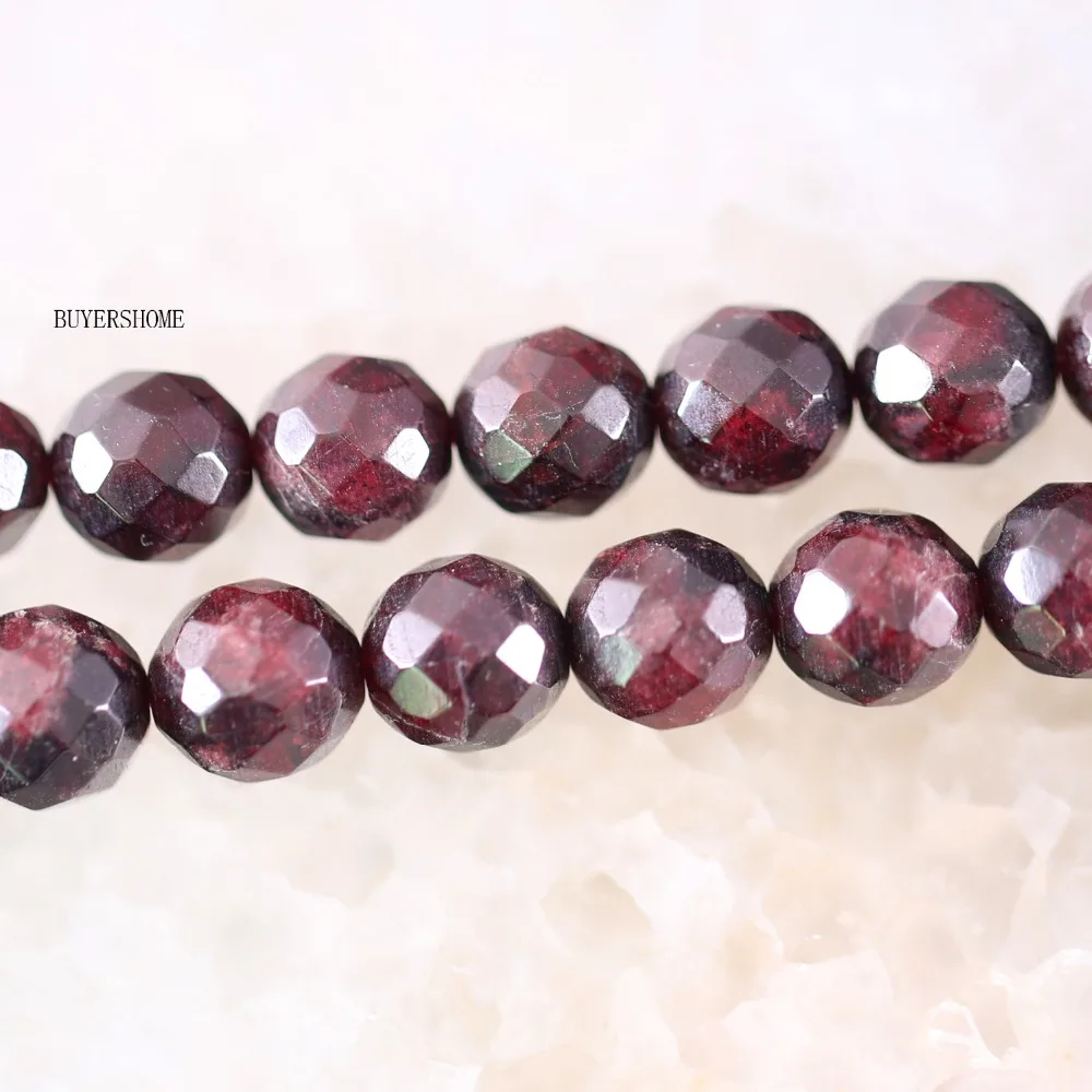 

Free Shipping Fit Making Jewelry Necklace A++9MM Natural Stone Red Garnet Round Faceted Loose Beads String 15.5" C206