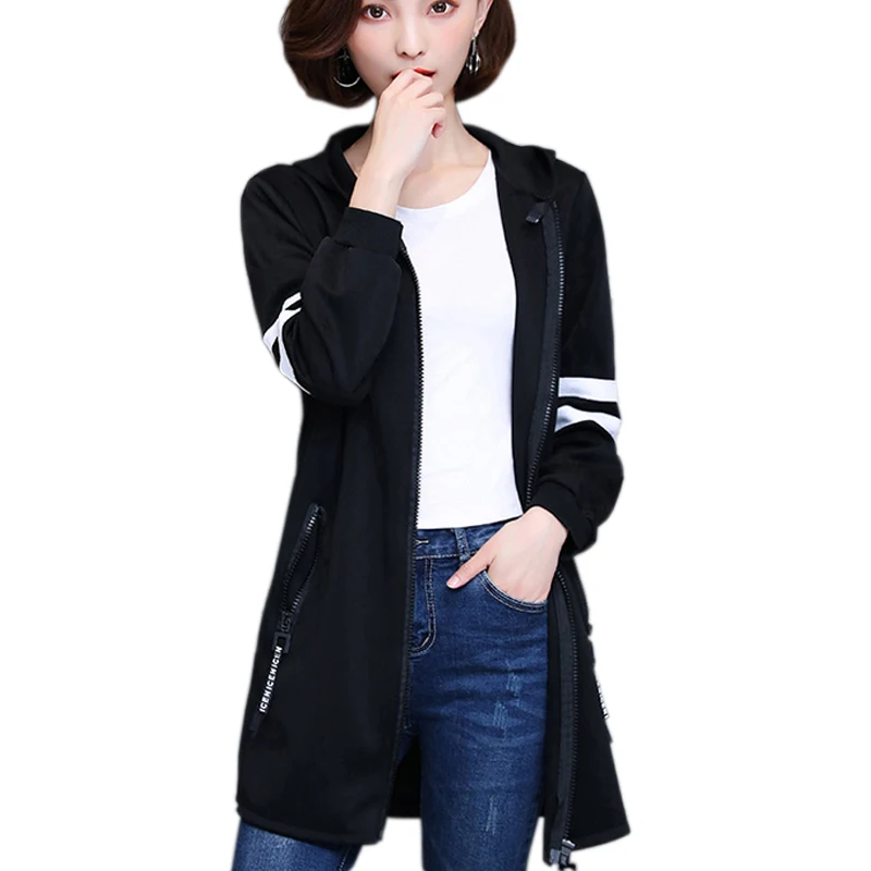 

2017 M-XXXXXL Fashion Black Hooded Plus Velvet Zipper Coat Female Autumn Winter Trench Coat For Women Windbreaker Plus Size