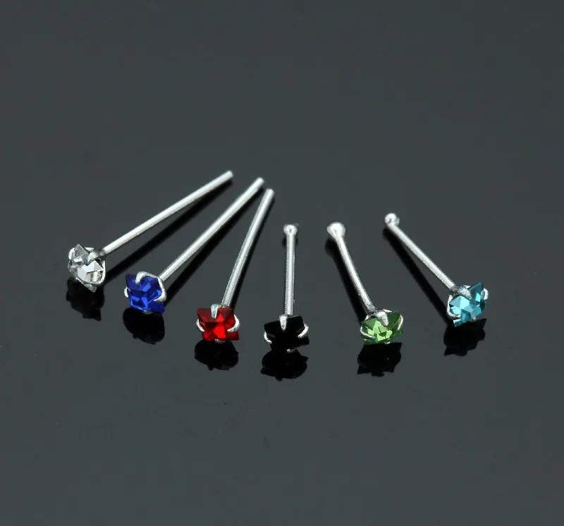 

925 Sterling silver square crystal Nose pins Bones Nose piercing jewelry 36pcs/set