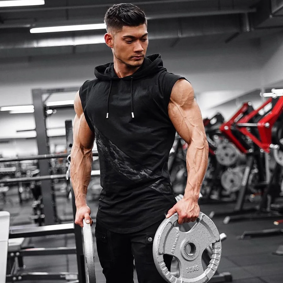

Rashgard Sport Shirt Men Hooded Gym T Shirt Sleeveless Running T-Shirts Fitness Top Workout Sportswear Running Shirt