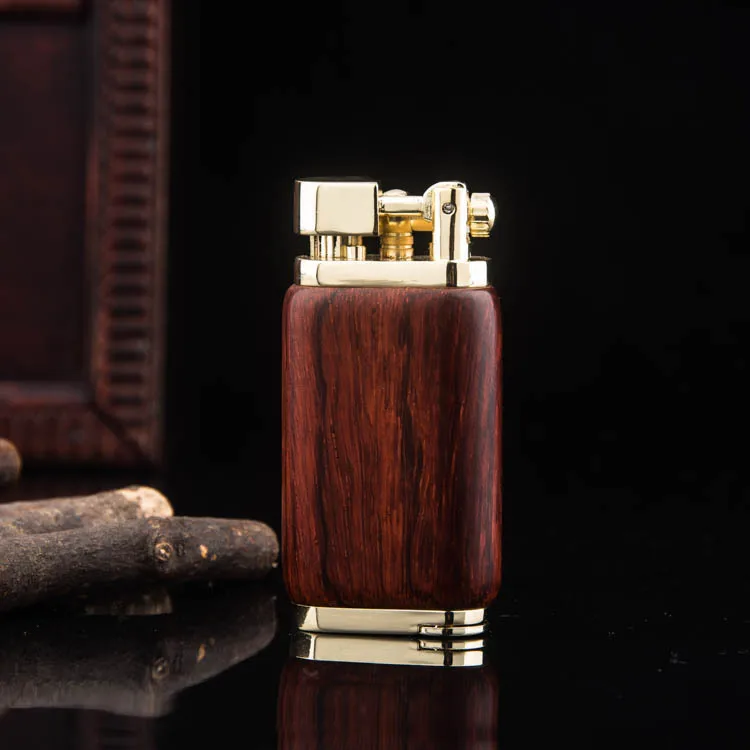 

Red Wood With Metal Lighter Smoking inflatable Gas Lighters Jet Butane Windproof Cigarette Lighter Novelty Cigar Lighter