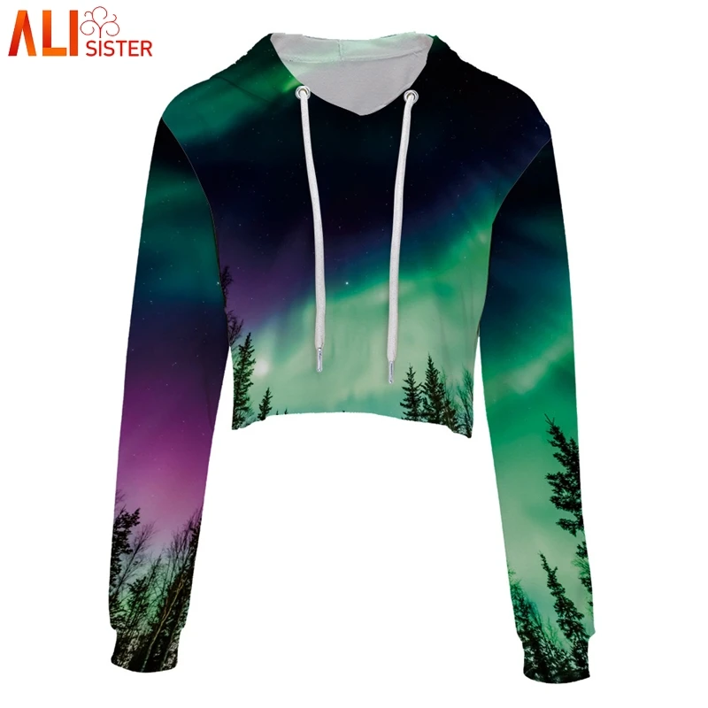  Alisister Women Crop Hoodies Sweatshirt Weed Leaf Skull Print Short Hooded Pullover Summer Autumn H