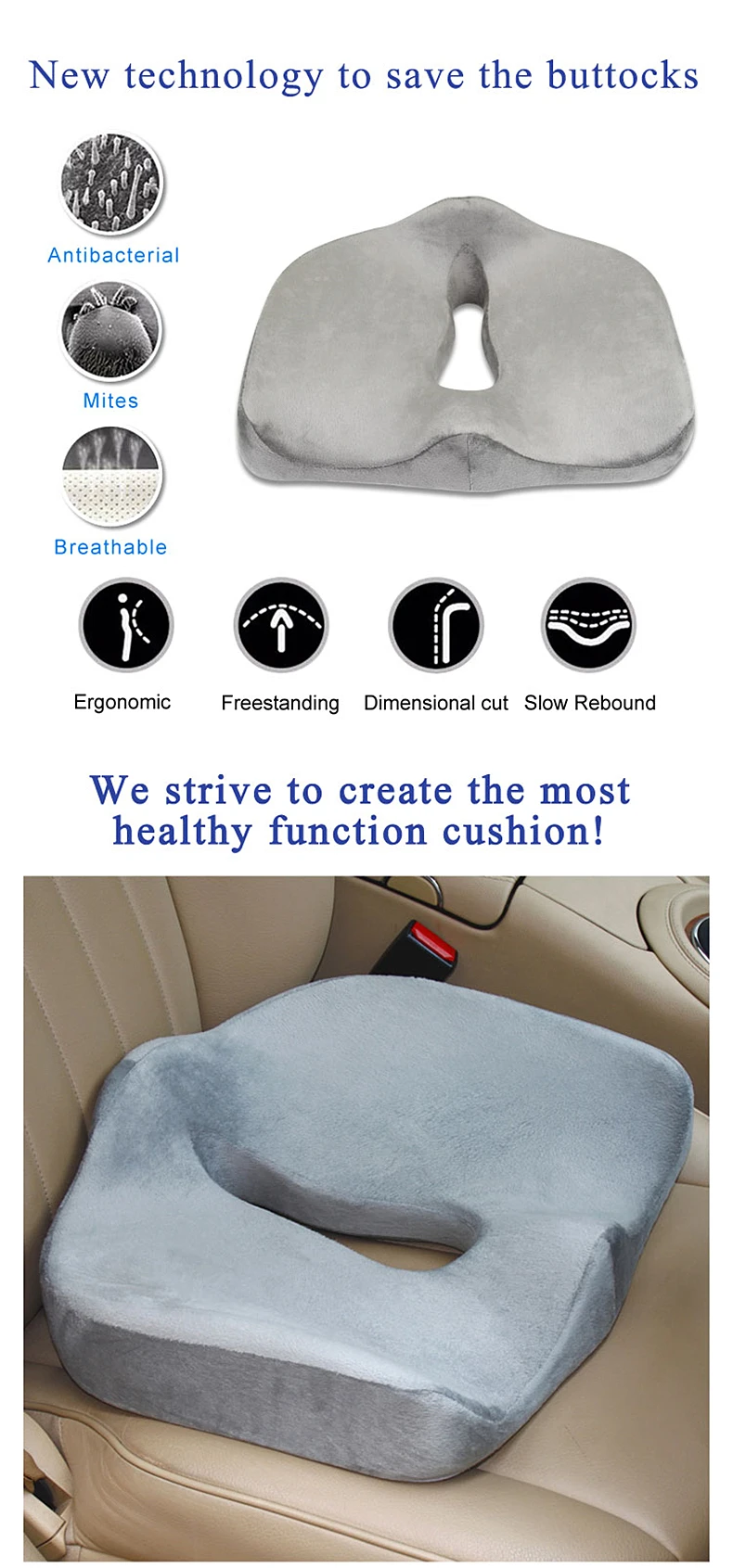Coccyx Memory Foam Chair Orthopedic Pillow Office Seat Pad Hemorrhoid Treat Car Seat Big Cushion Almohada-i (21)