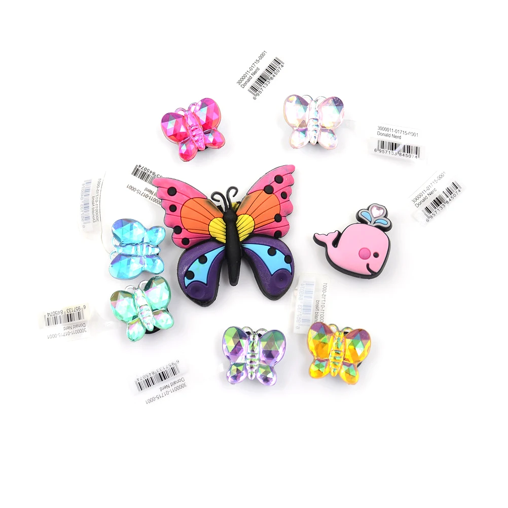 

New Arrival 1pcs PVC Resin Shoe Buckles Butterfly Style Candy Color Shoe Charms Accessories Fit Bands Shoe Charms