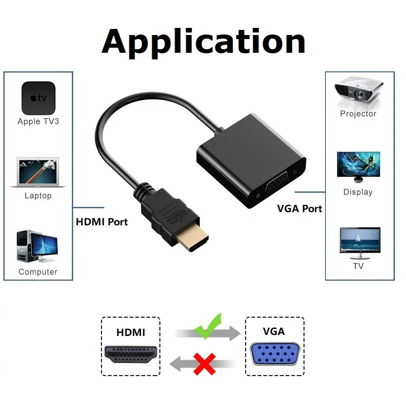 JEELOCK HDMI в VGA адаптер цифро-аналоговый видео аудио конвертер кабель 1080p для Xbox 360 PS3 PS4 ПК ноутбук ТВ коробка проектор