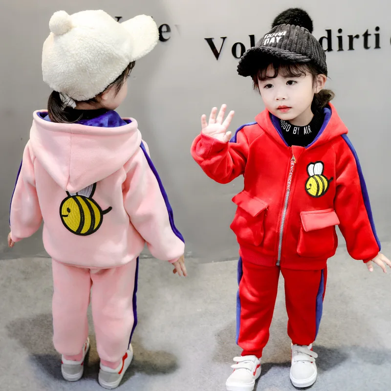 

New children's clothing sets girls velvet sets two piece sets