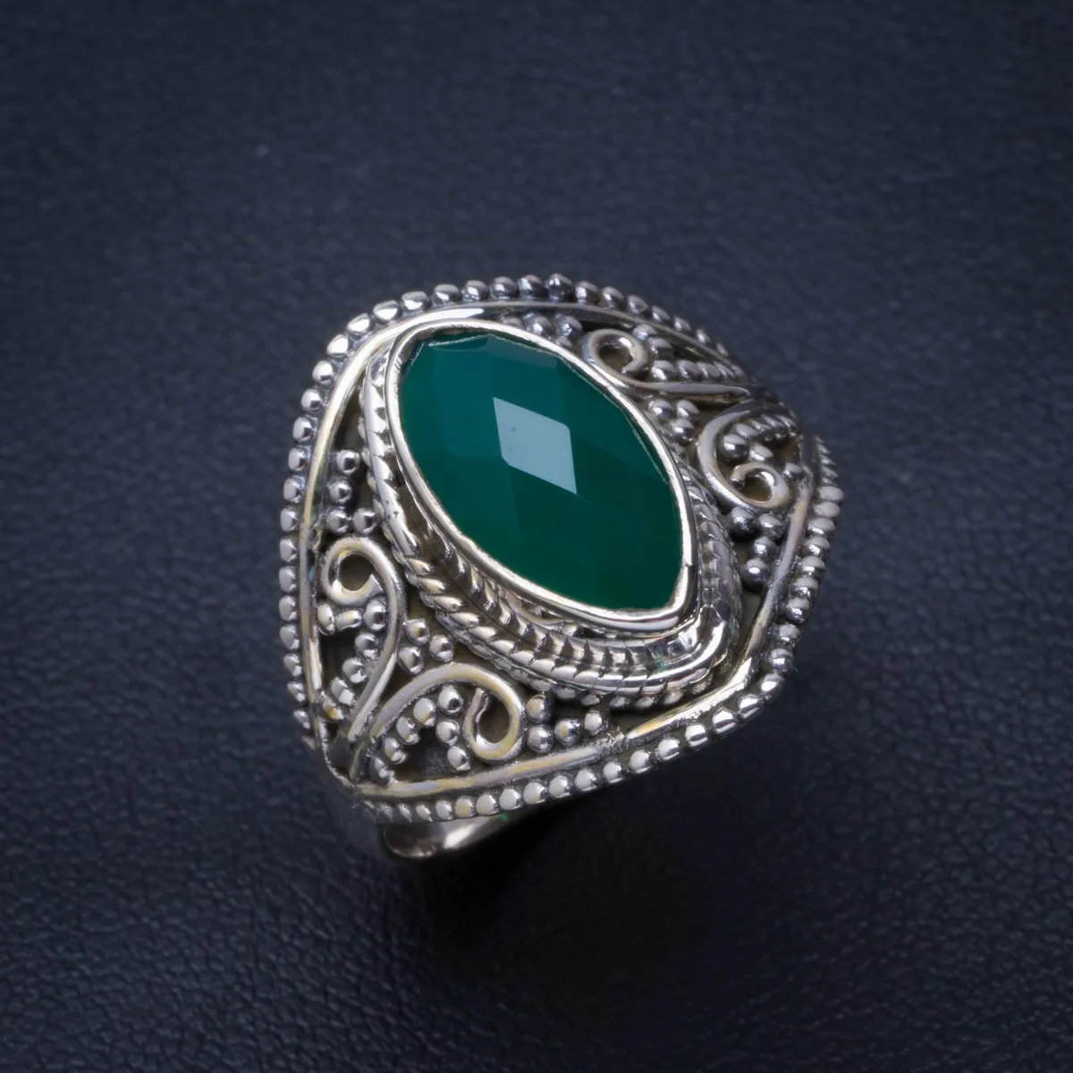 

Natural Chrysoprase Handmade Unique 925 Sterling Silver Ring 9 B1410