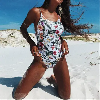 

Summer Beach Bathing Suit Sexy Bodysuit Print Floral Monokini Women Bandage Swimwear Brazilian Push Up One-piece Swimsuits 2019