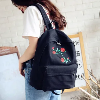 

OCARDIAN bag Women Girls Fashion Preppy Style Rose Canvas Floral Embroidery backpack School outdoor Travel Backpack Mujer a16