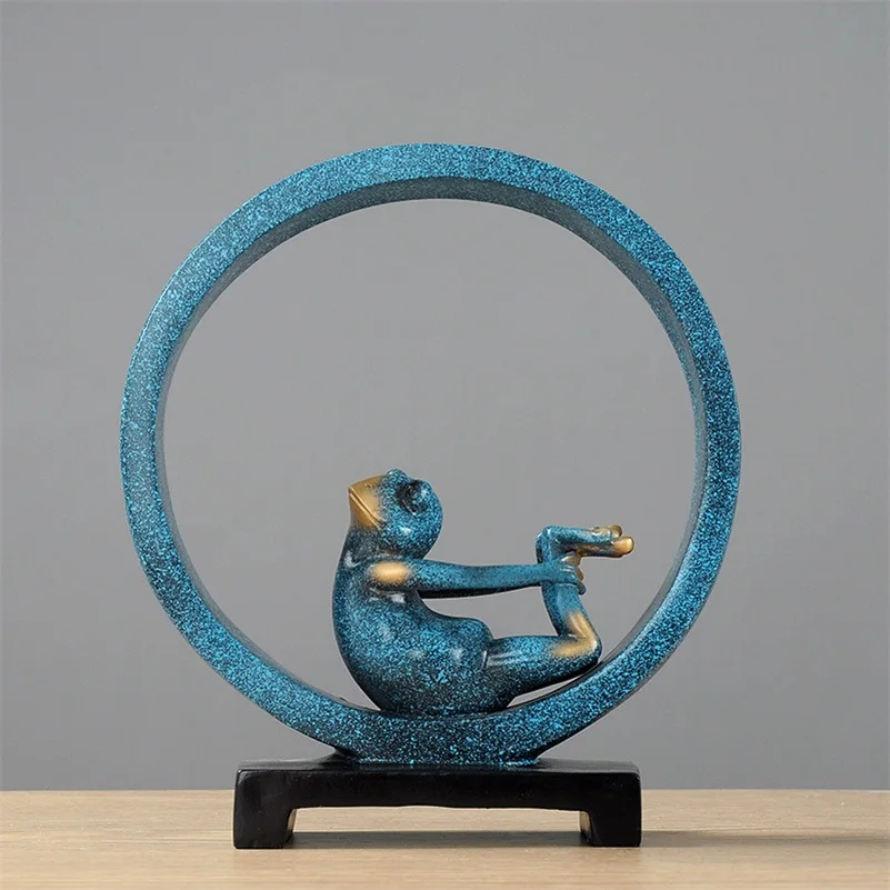 3/Color Creative Vintage Yoga Frog Sculpture Dolls Figurine Gesture Statue For Home Office Shop Desk Decor Ornament Gift - Цвет: Blue B