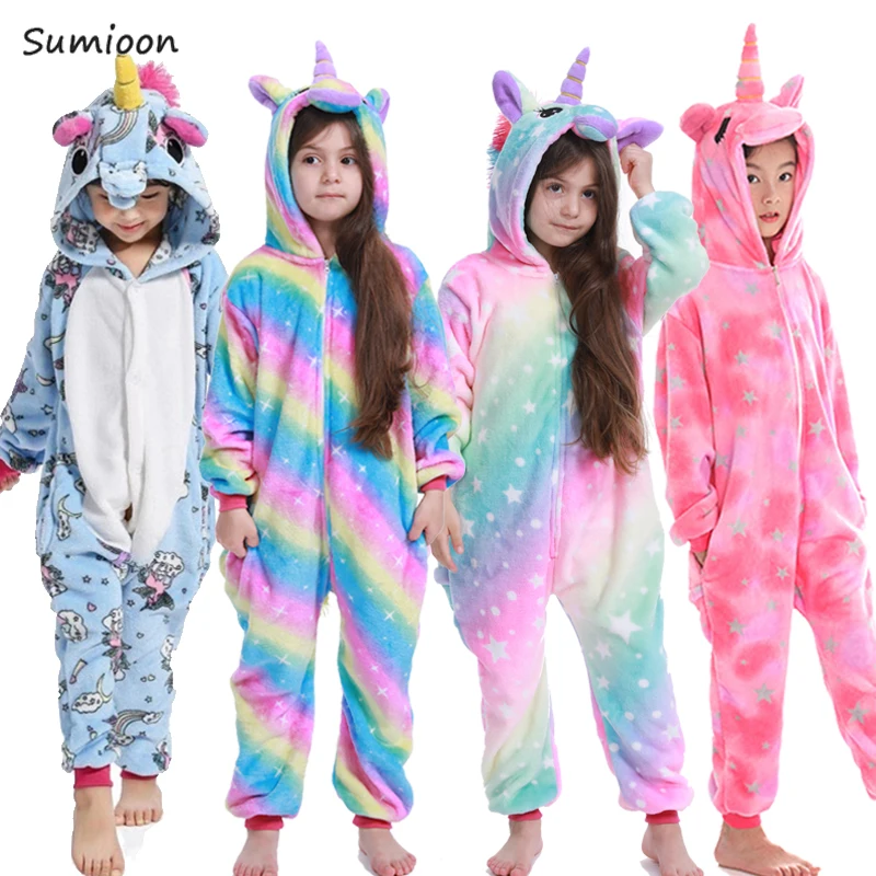 Кигуруми пижамы единорог дети животных Детская Пижама для мальчиков девочек детские пижамы Стич комбинезоны зимняя одежда для сна фланелевый комбинезон