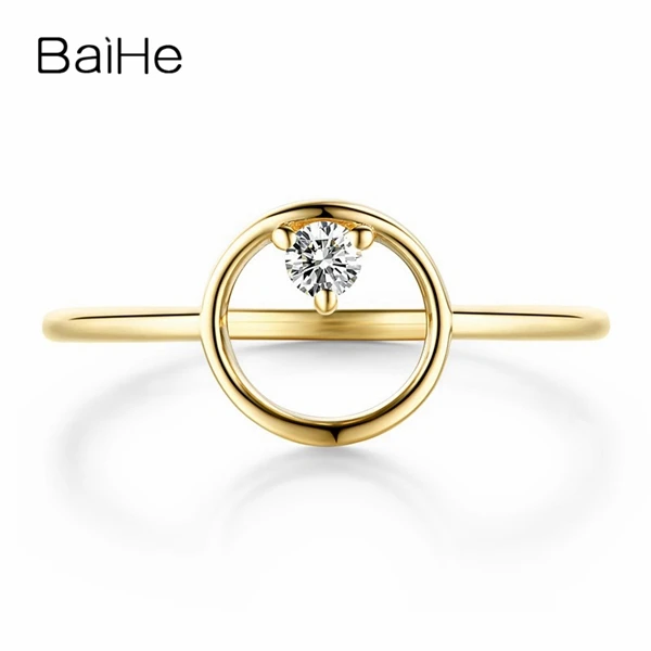 BAIHE Solid 14K желтое золото(AU585) 0.05CT сертифицировано H/SI круглые натуральные бриллианты свадебные женские классические ювелирные кольца