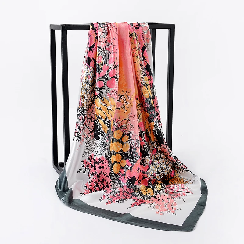

New Fashion Pure Silk Scarf Women Luxury Brand Designer Daisy Florals Printed Foulard Neck Gaiter Shawl Muslim Hijab Bandana