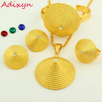 

Ethiopian Jewelry sets 24K Gold Color Crystal Necklace/Earring/Pendant/Bangle/Ring Middle Easter/India Habesha Wedding sets