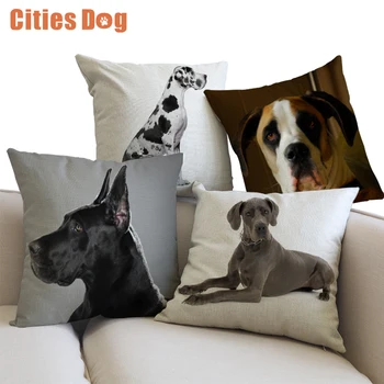 

Decorative Cushion Animal dog Pillows Great Dane cojines decoracion para el hogar linen 45x45cm throw Car Pillow