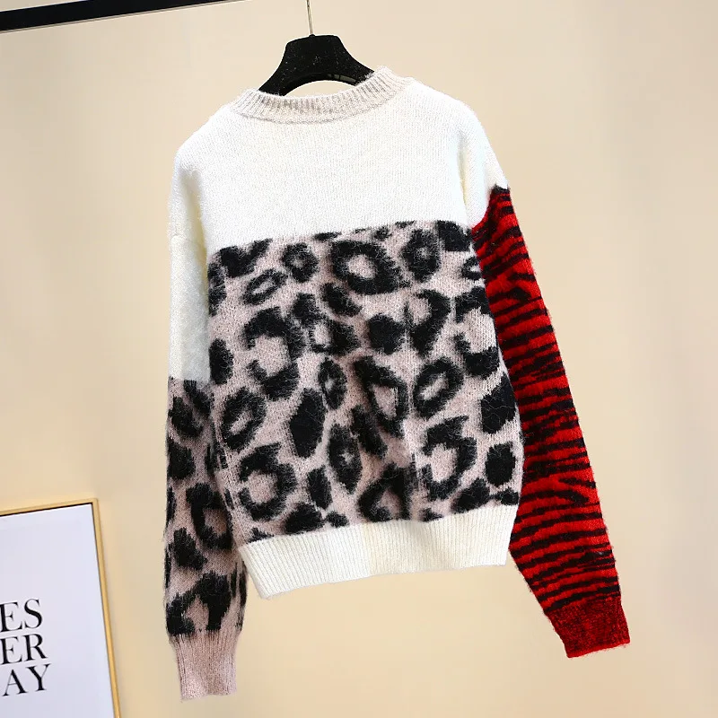 Cuciture Colore Due Donne Color Manicotto Delle Di Superiori Allentato A Leopardo Del Nuovo Collo Parti Maniche Photo Retro Maglione 2018 Mohair Rotonda Pigro Maglia 5qtHA7nxgw