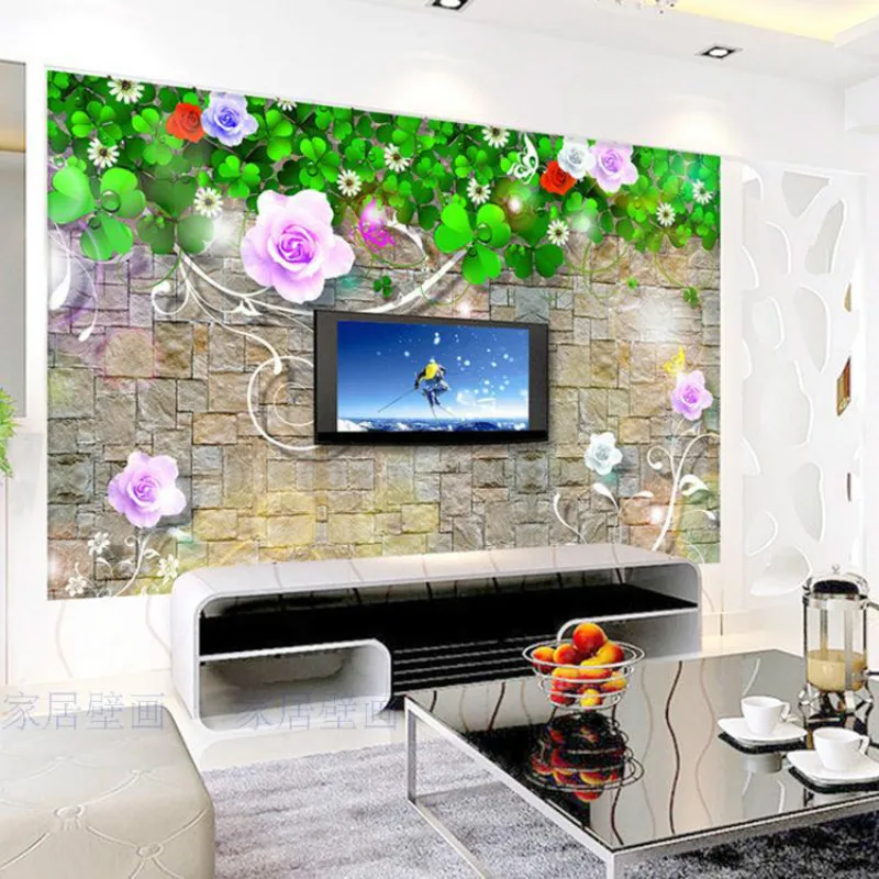

Customized large mural bedroom living room TV background wallpaper Tian Yuanqing new minimalist green roses stone wall