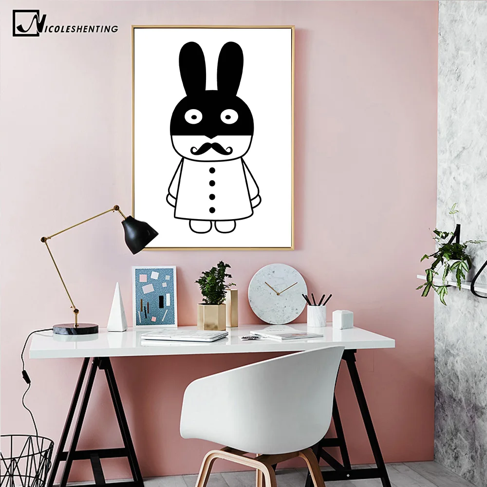 Nordic Seni Kawaii Kelinci Kartun Minimalis Kanvas Poster Lukisan